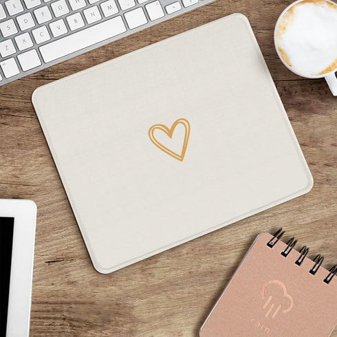 Seorsok Square Aesthetic Cute Heart Mouse Pad, Waterproof Funny Design, Non-Slip Rubber Base, Beige