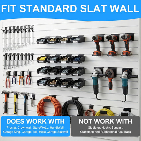 COMNICO 12 Pcs Slatwall Bins with Hooks, Plastic Slatwall Organizer Accessories Containers Workbench Bins for Slat Wall