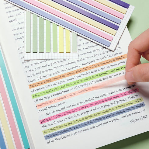 HAUTOCO 960PCS Highlighter Tape, 6 Sheets Long Sticky Notes Tabs, Transparent Index Flags for Aesthetic Office School