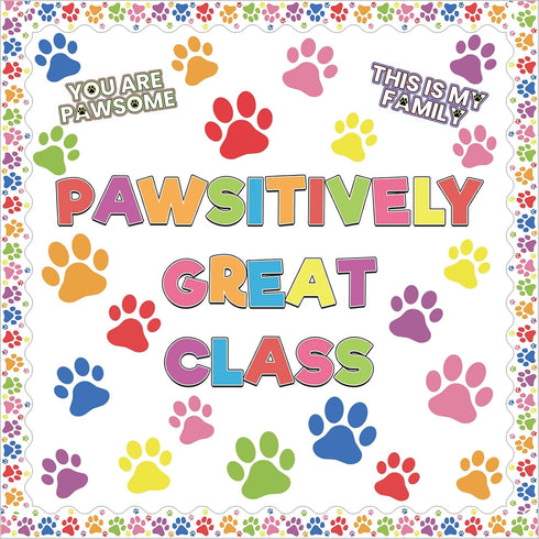 Paw Prints Bulletin Board Set - Dog Paw Print Classroom Decorations, Mini Cutouts for School Party Decor