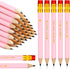 Crtiin 50 Pcs Pink Wedding Pencils for Bridal Shower, Mini Golf, Classroom, School, 4 Inch Pre Sharpened with Eraser