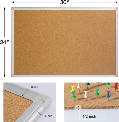 Board2by Cork Board Bulletin Board, 24 x 36 Silver Aluminium Framed, Large Wall Mounted Notice Pin Board