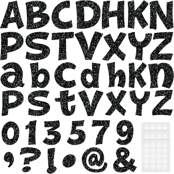 Colarr 216 Pcs Glitter Bulletin Board Letters, Black 4 Inch Alphabet, Numbers, Punctuation Cutouts with Adhesive Dots