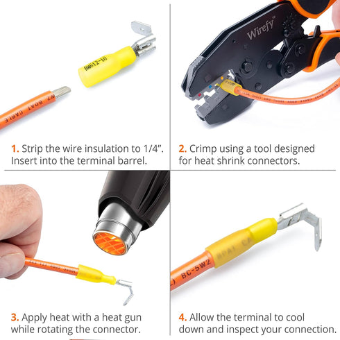 Wirefy 90 PCS Heat Shrink Piggyback Spade Connectors, 3 Way Wire Connectors, Double Spade Connectors