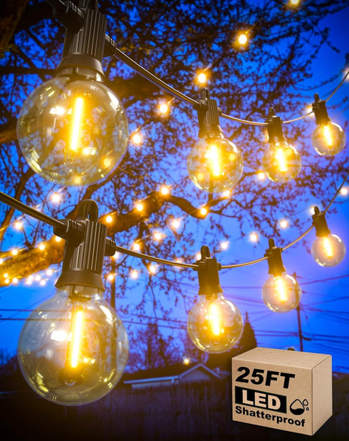 Zuske Outdoor String Lights, 25FT Patio Lights with 13 Shatterproof G40 Globe