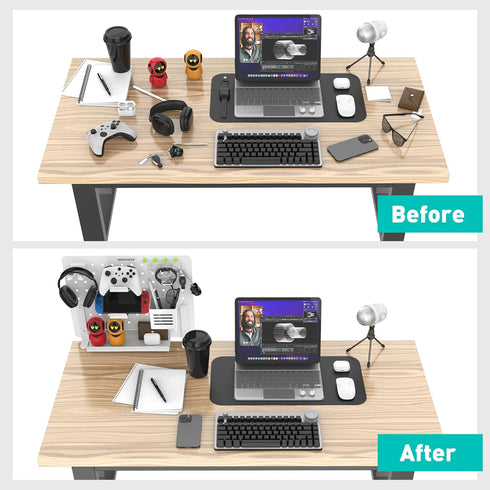 Clamp-on Desk Pegboard, Steel Desktop Organizer, Magnetic Metal Peg Board for Gaming & Office, No-Drill, White