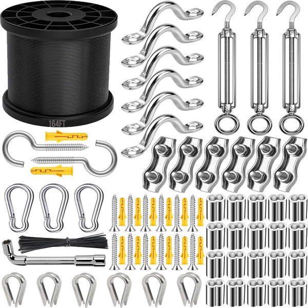 YingYa BIS 165FT String Light Hanging Kit,304 Stainless Steel Cable Kit - Heavy Duty