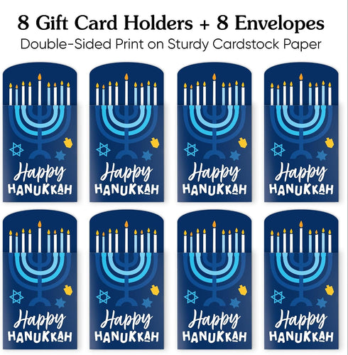 Pack, Set 8 Big Dot of Happiness Hanukkah Menorah Gift Card Holders with Envelopes, Chanukah Holiday Party Cash Money