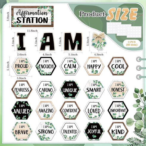 Frienda Eucalyptus Affirmation Station Bulletin Board Set - Motivational Posters for Classroom, Home, Teacher Wall