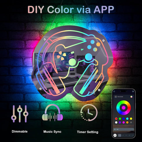Gaming Neon Sign Smart Mirror LED Light with APP Control and Music Sync Color-Changing Gamer Wall Sign for Game Room