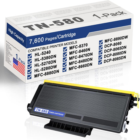 TN580 Toner Cartridge Black Compatible Replacement for Brother TN 580 TN620 TN650 for HL-5240 HL-5270DN Printers (1