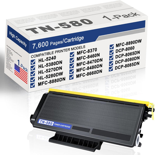 TN580 Toner Cartridge Black Compatible Replacement for Brother TN 580 TN620 TN650 for HL-5240 HL-5270DN Printers (1