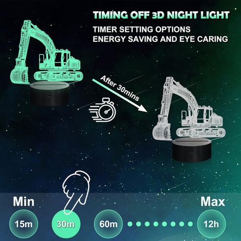 Ammonite 3D Excavator Lamp for Kids, LED Optical Illusion Night Light with Remote Control and Timing Function as