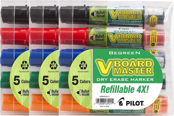PILOT V Board Master Refillable Dry-Erase Markers, Bullet Tip, Assorted Color Inks,
