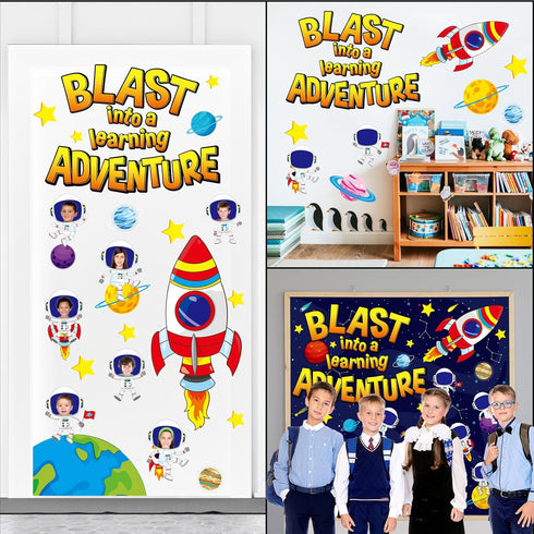 Outer Space Bulletin Board Classroom Decorations Set - Galaxy Planet, Spacecraft, Astronaut Paper Cutouts for