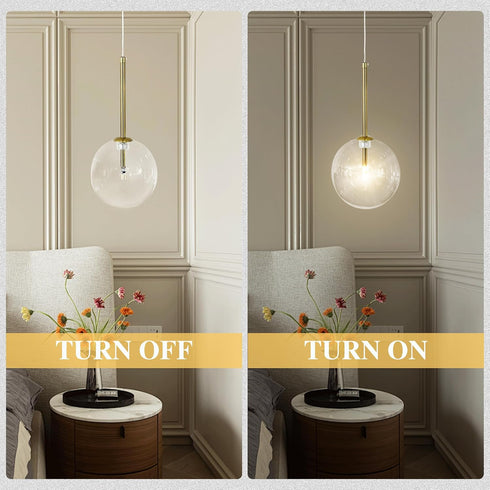 6" 1-Light Mini Glass Bubble Chandelier Light Fixture Gold, Clear Globe Glass Pendant Lighting Ball Chandeliers