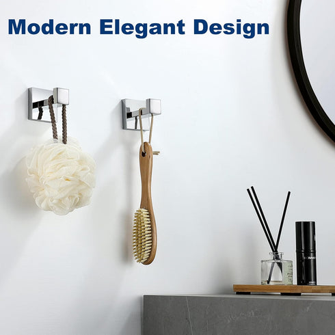 Towel Hooks for Bathrooms, Polished Chrome Heavy Duty Coat Hook for Kitchen and Bathroom, 2 Pack