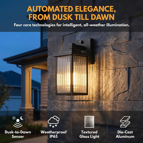 Dusk to Dawn Outdoor Lighting, Waterproof Outdoor Porch Light with Tempered Glass, Outdoor Light Fixture for House