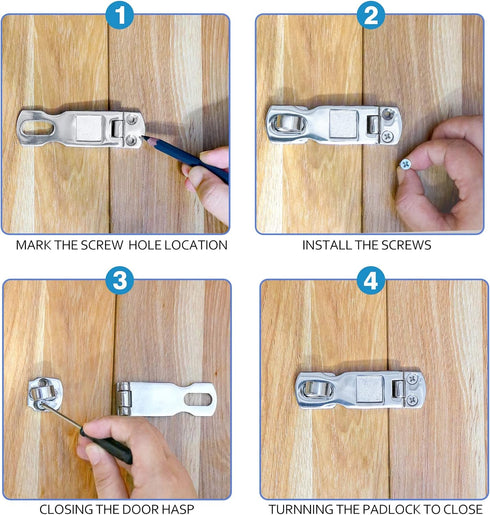 2 Pcs 3 Inch Marine Grade Door Hasp, 316 Stainless Steel Heavy Duty Swivel Safety Hasp with Padlock Eye Mount
