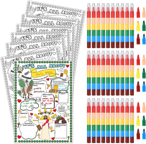 Zoyeven 30pcs All About Holy Week Color Your Own Religious Poster Easter Crafts
