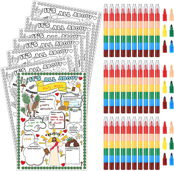 Zoyeven 30pcs All About Holy Week Color Your Own Religious Poster Easter Crafts