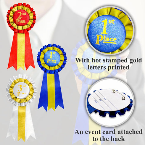 Premium Award Ribbons Blue,Red,White - 1st, 2nd, 3rd Place - 1 Set (3 Ribbons) - First Second Third Place Winner Ribbons by Cube Casa