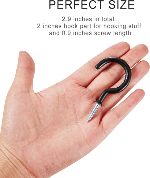 2 Inch Ceiling Hooks, Vinyl Coated Screw-in Cup Hook for Hanging Plants, Lights, Mugs - Heavy Duty Indoor Outdoor Use