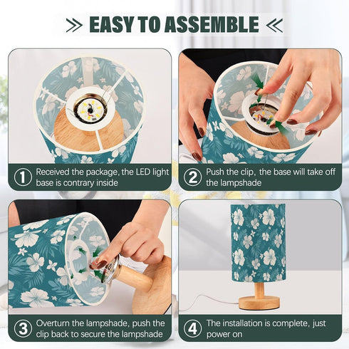 ALAZA Bedside Table Lamp for Bedroom Teal Hawaiian Floral Nightstand LED Light Lamps with USB Port Linen Fabric Shade
