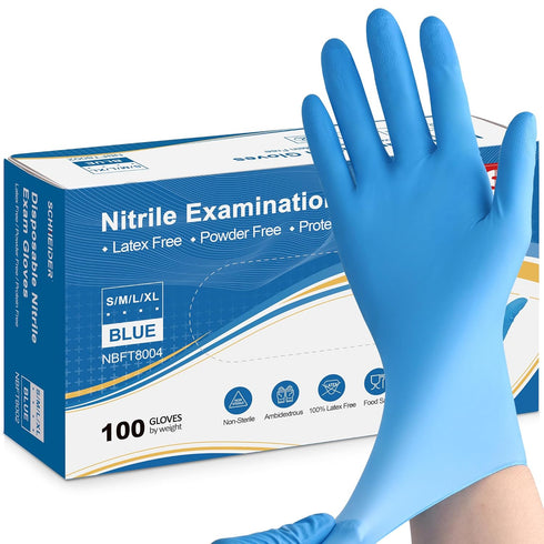 Schneider Nitrile Exam Gloves, 5 mil, XL, Box of 100, Heavy Duty Disposable Textured Latex Free Gloves