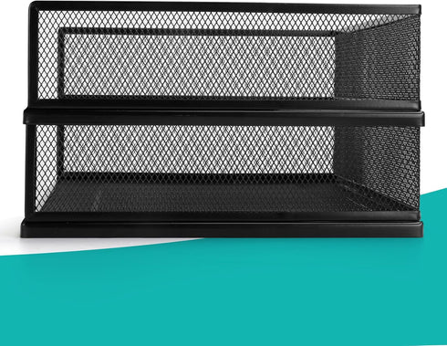 Wire Mesh Paper Tray Desk File Organizer, 2 Pack Stackable Metal Front-Load Document Trays for Office Supplies