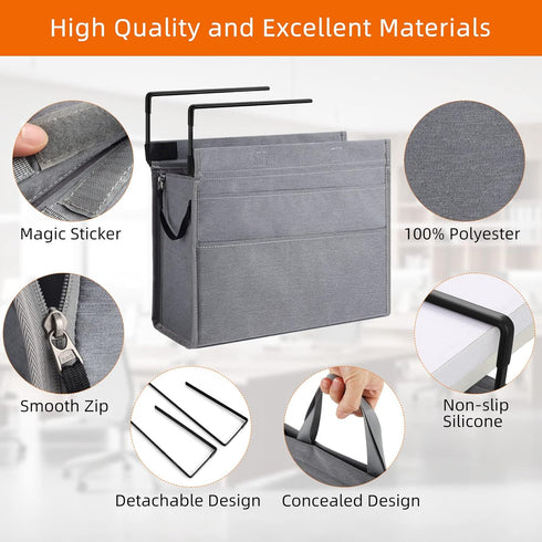 MASTLU Under Desk Storage Bag, Grey, Office Organizer for A4 Files, Detachable Handle, No Assembly Required, Home School