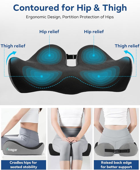 Tailbone Feagar Seat Cushion - Office Chair Cushion for Hip, Sciatica & Pain Relief - Memory Foam Pressure Relief Seat