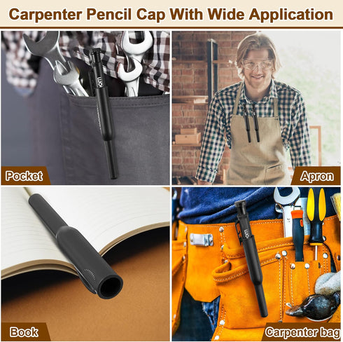 Hiboom 2 Pack Solid Carpenter Pencils with Pencil Cap and 18 Refills, Long Nose Mechanical Pencil Marker for Woodworking