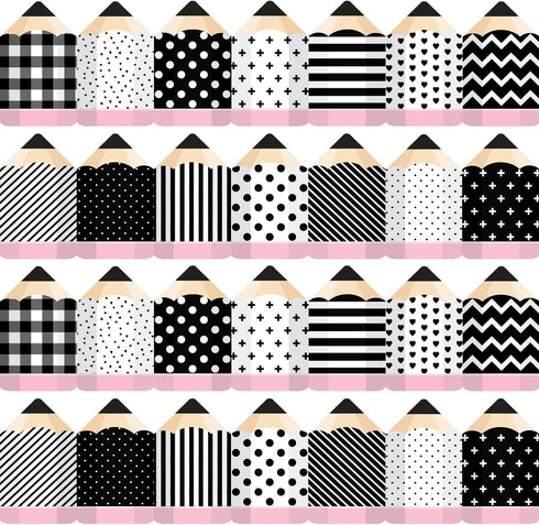 Whaline 80FT Black White Bulletin Border Sticker - 70 Sheet Pencil Border Trim for Classroom Decoration