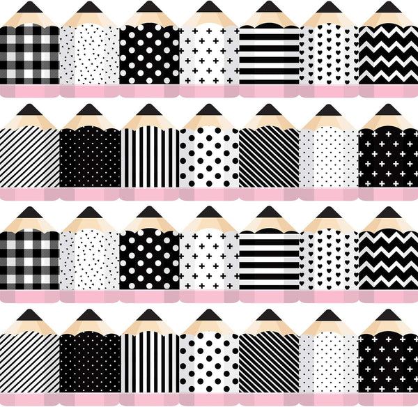 Whaline 80FT Black White Bulletin Border Sticker - 70 Sheet Pencil Border Trim for Classroom Decoration