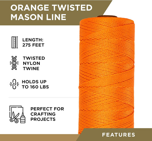 ATERET Orange Mason Line String Line, 3 Rolls 250ft Length, 18 Braided Nylon String, Nylon Twine String for Gardening Or Masonry Tools, Multipurpose for Gardening, Masonry, and Construction by ATERET
