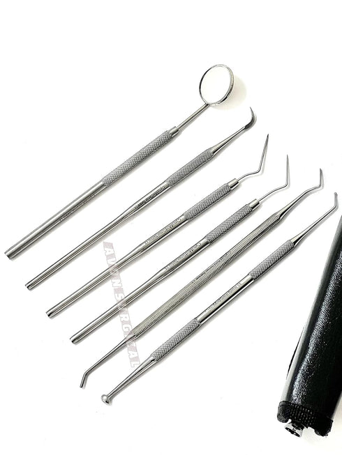 GERMAN Dental Hygiene Kit 6 Piece Dentist Tools Anti Fog Mirror Dental Scaler Tarter Scraper Dental Pick Dental Tweezers for Calculus and Tartar Removal Gum Health Teeth Cleaning