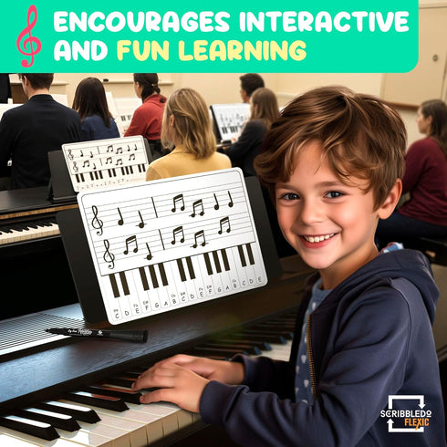 SCRIBBLEDO Keyboard Practice Dry Erase Sheets - 11”x14” Music Staff Whiteboard Sheets, Pack of 10 for Music Teacher