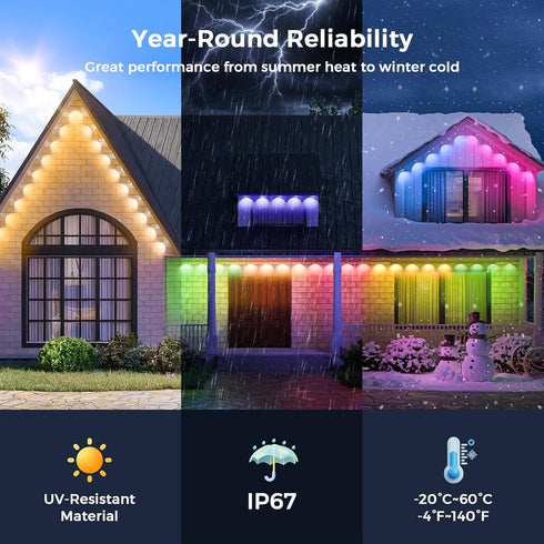 150ft IP67 50 LunaSync Permanent Outdoor Lights, RGBIC Smart LED Eaves Lights with App & Remote Control, Waterproof