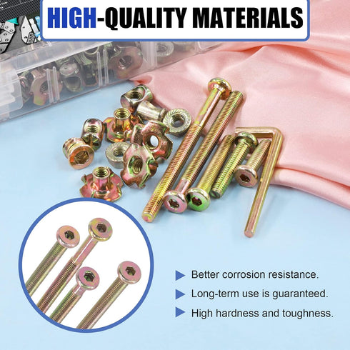 Glarks 128Pcs M6x20/30/40/50/60/70/80mm Baby Bed Crib Screws Bolts Kit Hex Socket Head Cap Screw with Barrel Nuts