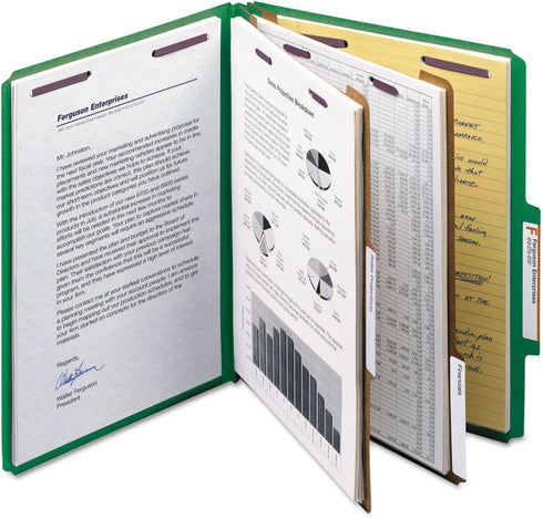 Smead Pressboard Classification File Folder - SafeSHIELD Fasteners, 2 Dividers, 2" Expansion, Letter Size, Green