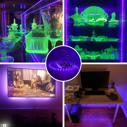 6.6FT/2M 120 395-400nm, 5V 10W LED Black Light Strip - Units LED UV Wick USB DC Flexible Blacklight Fixtures