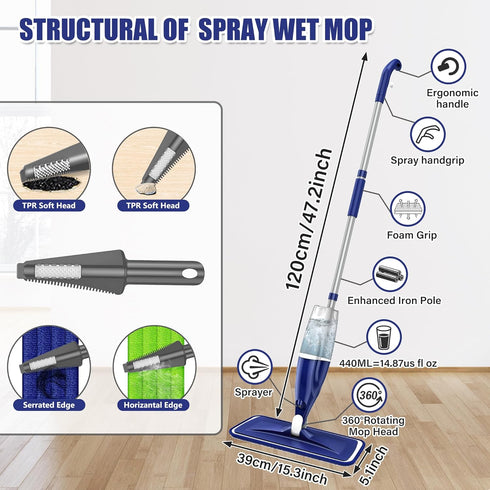 3 Microfiber Spray Mop for Floors Cleaning: Wet Dry Hardwood Floor Mops with Washable Reusable Pads for Swiffer