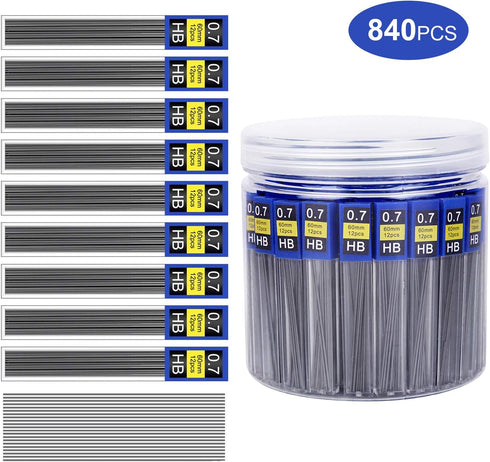 Morepack 840 Pieces 0.7 mm HB Lead Refills, Break Resistant Mechanical Pencil Refills, 70 Tubes
