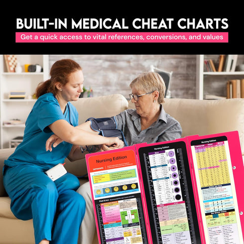 Nursing Clipboard Foldable with Medical Edition Cheat Sheets, 3 Layers Aluminum Clipboard for Nursing Students (Pink)
