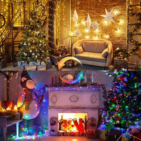 33ft 100 JMEXSUSS LED Color Changing String Lights Plug in, Warm White & Multicolor Christmas Tree Lights Indoor