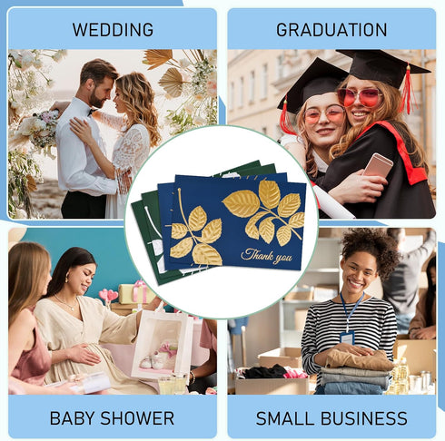 Frelimiu 24 Pack 4 Thank You Cards with Envelopes, Elegant Professional Raised Gold & Silver Foil, Designs, Pefect