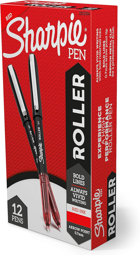 SHARPIE Rollerball Pen, Arrow Point (0.7mm) for Bold Lines, Red Ink, 12 Count