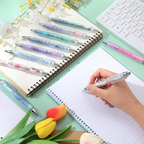 Yeaqee 50 Pcs Motivational Quotes Ballpoint Pens Bulk, Stylish Retractable Gift Pens for Women Students, Pastel Style