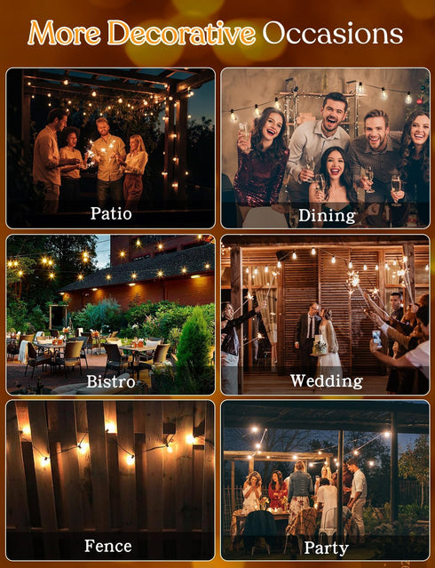 50 Dimmer Bulbs YOYONACY FT Outdoor String Lights - LED Waterproof Patio Lights with Remote - Edison for Porch